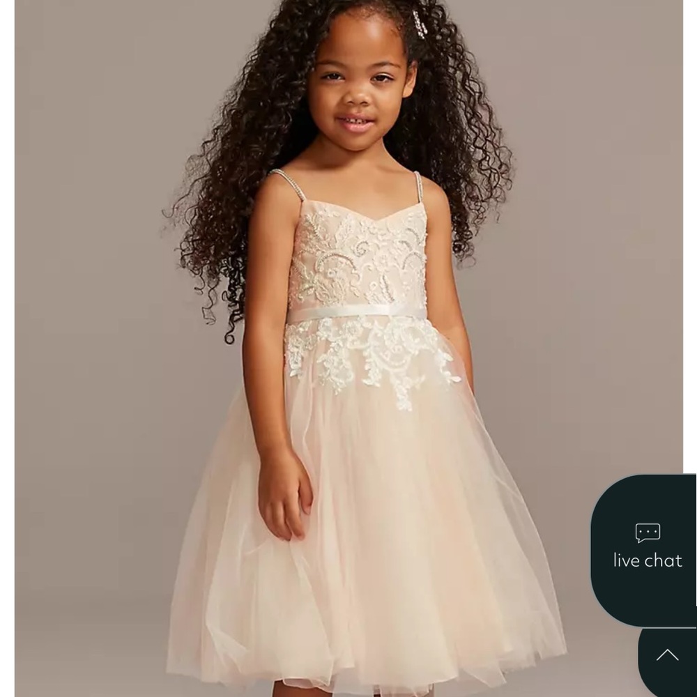 David's Bridal Girls Pale Blush Lace Tulle Formal Dress